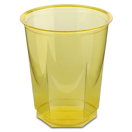 Plastic PS beker Kristal Zeshoekige vorm geel 250ml (10 stuks) 