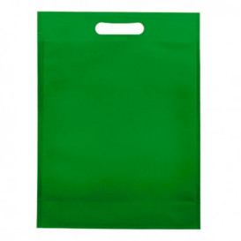 Niet geweven tas met gestanste handgrepen groen 30+10x40cm (25 stuks)