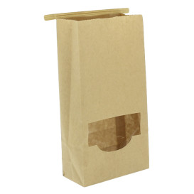 Papieren zak zonder handvat kraft met venster 12+6x23,5cm (1000 stuks)